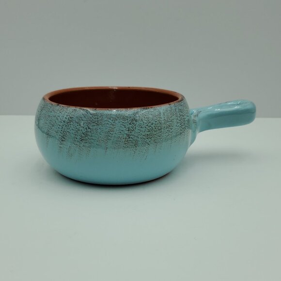De Silva Blue Terracotta Handled Soup Bowl Light Blue Chili Chowder Crock - Picture 2 of 6
